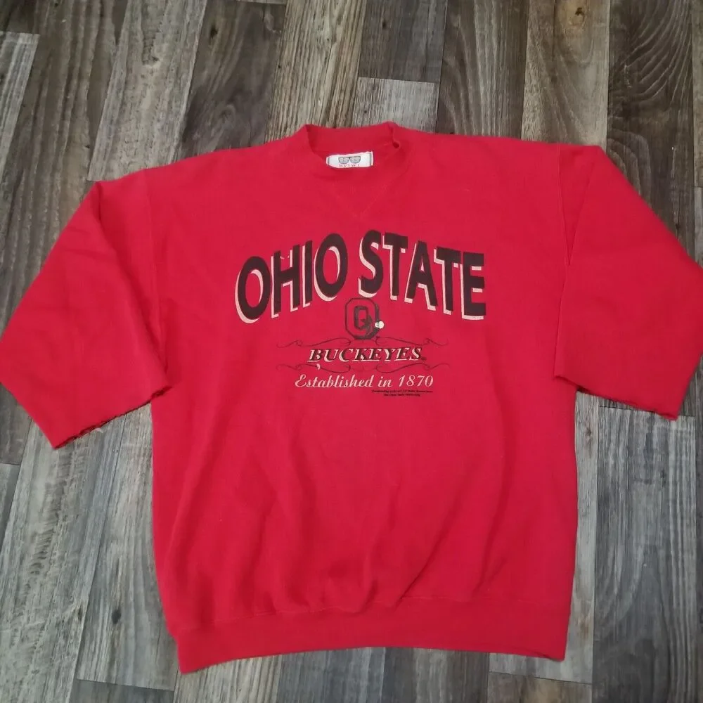 Vintage 90s 20 20 HVYWT Sweater Size L *Made in USA‎ Chopped Sleeves Ohio State